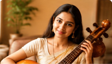 Music teacher playing a string instrument